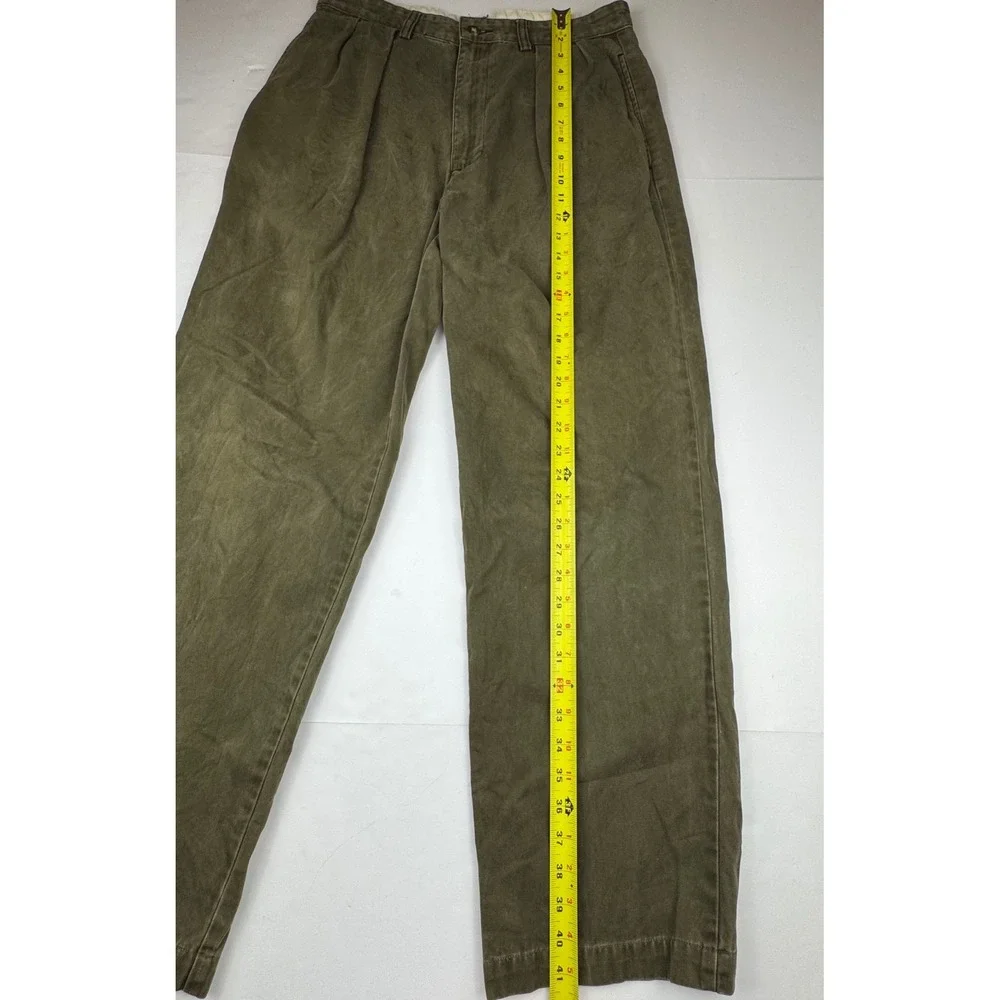 Polo Ralph Lauren Chino Pants 32x30 Olive Green Cotton Pleated Classic Preppy